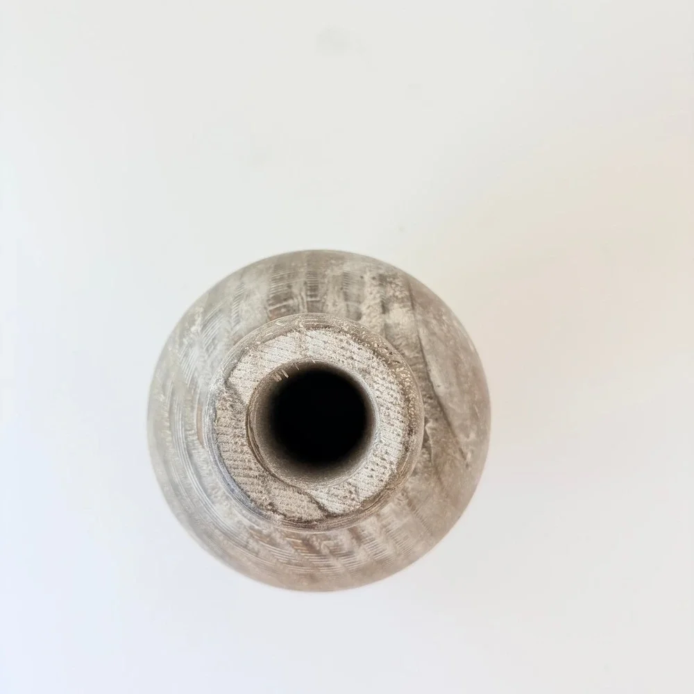 Vintage Hand Carved Whitewash Wooden Vase Rustic Farmhouse Decorative Vessel 7in